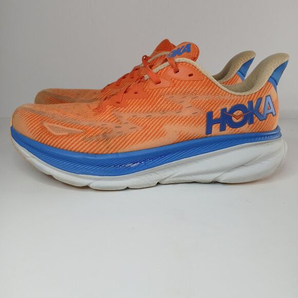 Hoka One One Shoes Mens Size 11.5 D Clifton 9 Vibrant Orange Impala Knit Running - Picture 1 of 11